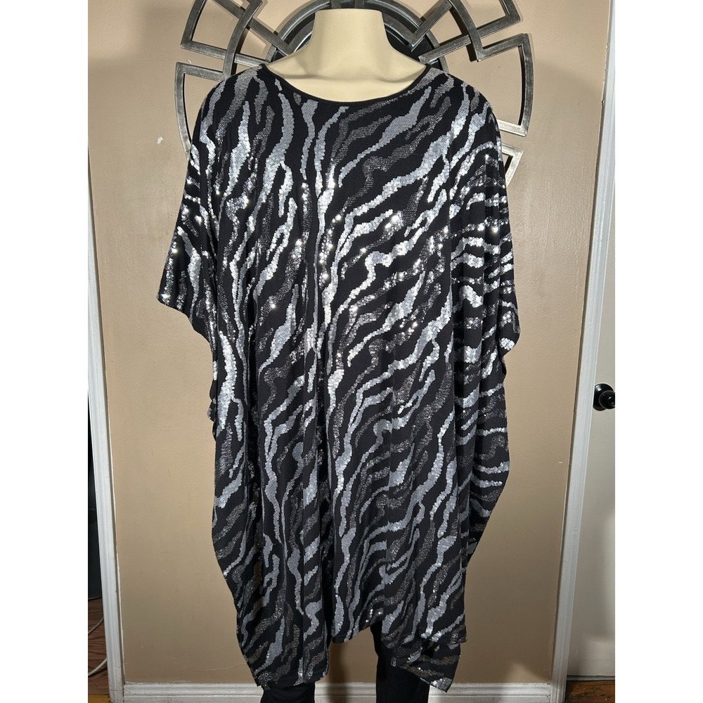 Ragmadam Black Silver Sequin Disco Caftan‎ One Size Glam Boho Chic